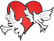 A red heart with two white doves
